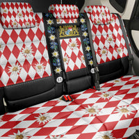Bavaria Traditional Lederhosen Costume Back Car Seat Cover Bavaria Emblem -  Red Plaid Pattern with Edelweiss Flowers