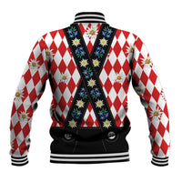 Bavaria Traditional Lederhosen Costume Baseball Jacket Bavaria Emblem -  Red Plaid Pattern with Edelweiss Flowers