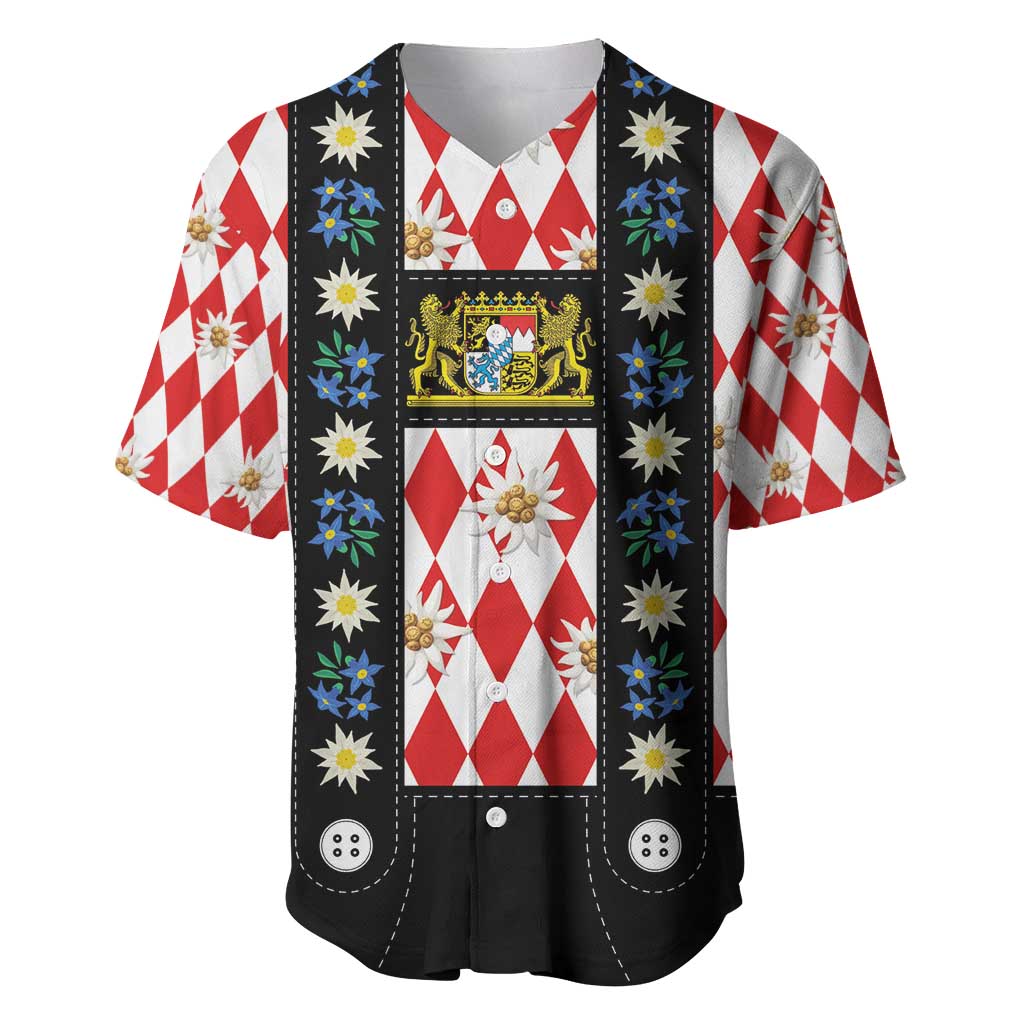 Bavaria Traditional Lederhosen Costume Baseball Jersey Bavaria Emblem -  Red Plaid Pattern with Edelweiss Flowers