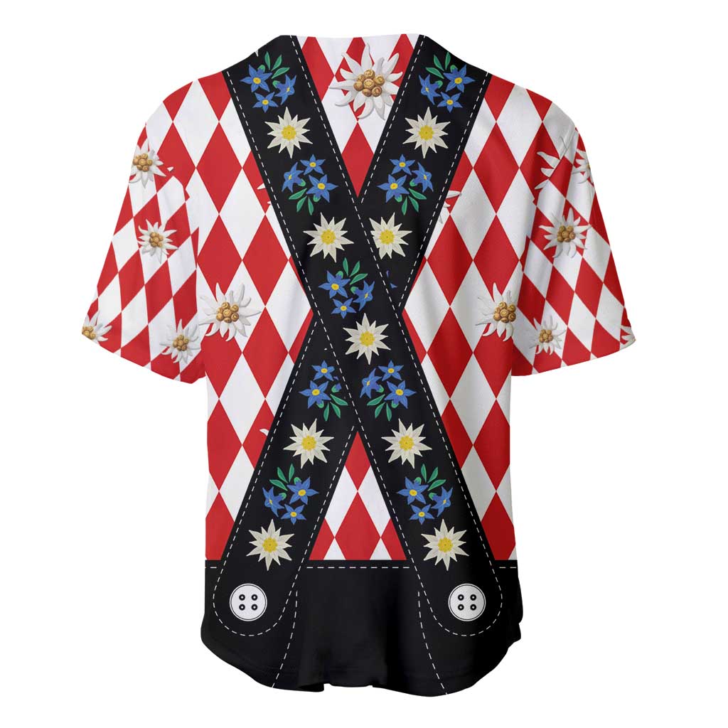 Bavaria Traditional Lederhosen Costume Baseball Jersey Bavaria Emblem -  Red Plaid Pattern with Edelweiss Flowers
