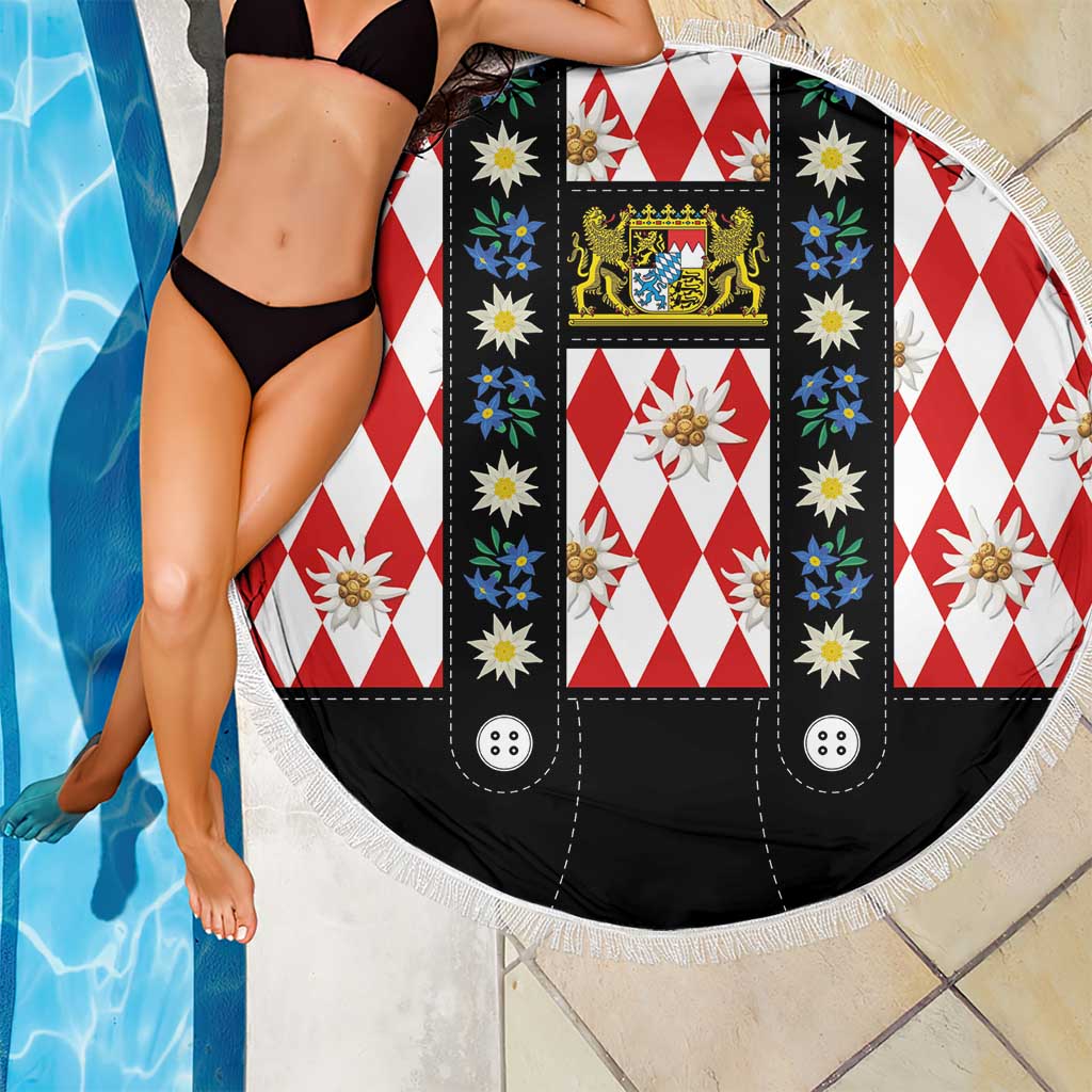 Bavaria Traditional Lederhosen Costume Beach Blanket Bavaria Emblem -  Red Plaid Pattern with Edelweiss Flowers