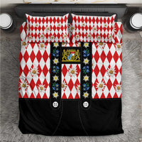 Bavaria Traditional Lederhosen Costume Bedding Set Bavaria Emblem -  Red Plaid Pattern with Edelweiss Flowers