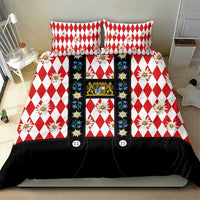 Bavaria Traditional Lederhosen Costume Bedding Set Bavaria Emblem -  Red Plaid Pattern with Edelweiss Flowers