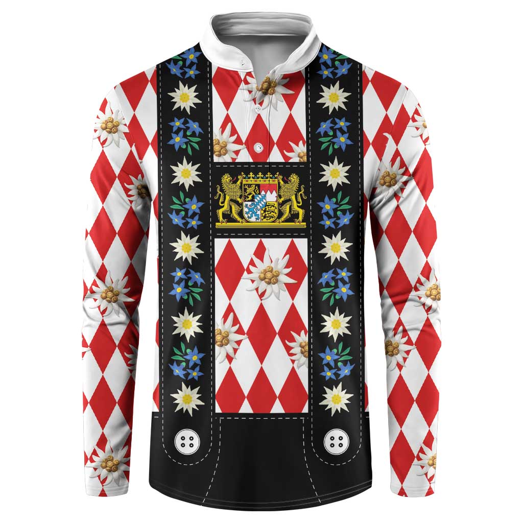 Bavaria Traditional Lederhosen Costume Button Sweatshirt Bavaria Emblem -  Red Plaid Pattern with Edelweiss Flowers