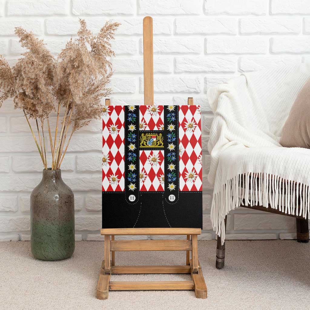 Bavaria Traditional Lederhosen Costume Canvas Wall Art Bavaria Emblem -  Red Plaid Pattern with Edelweiss Flowers