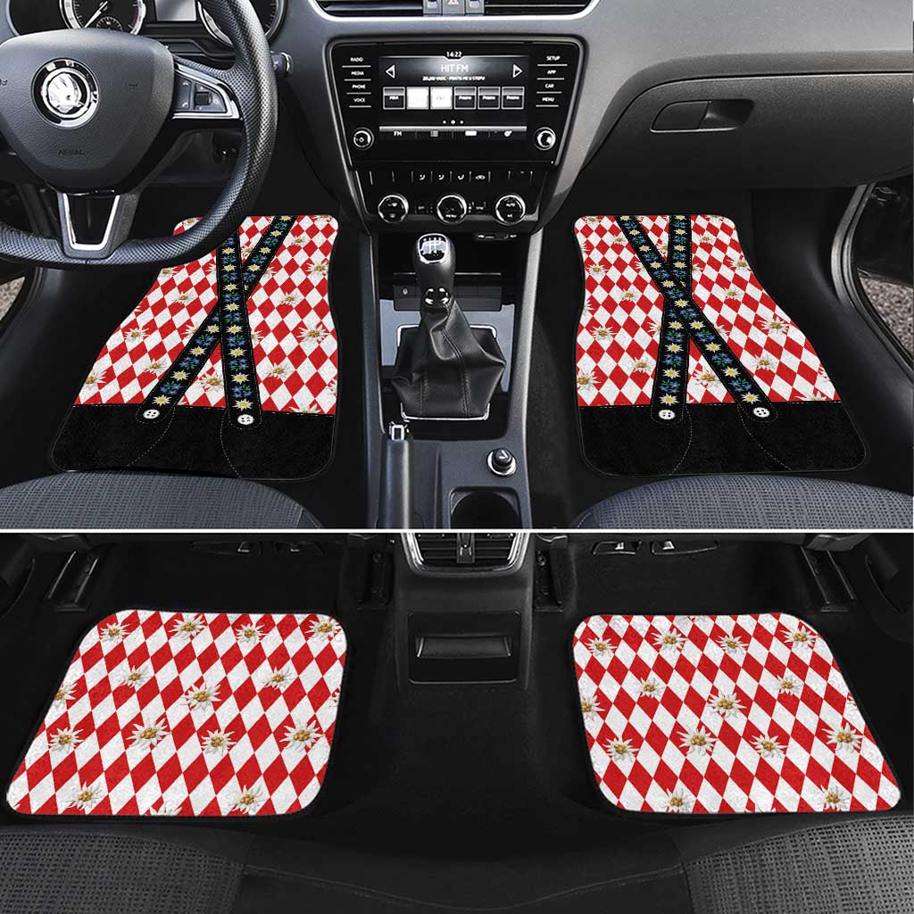 Bavaria Traditional Lederhosen Costume Car Mats Bavaria Emblem -  Red Plaid Pattern with Edelweiss Flowers