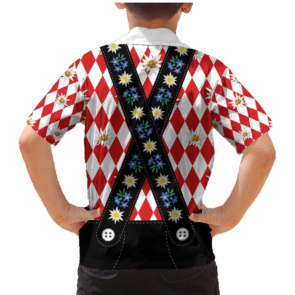 Bavaria Traditional Lederhosen Costume Family Matching Mermaid Dress and Hawaiian Shirt Bavaria Emblem -  Red Plaid Pattern with Edelweiss Flowers - Wonder Print Shop