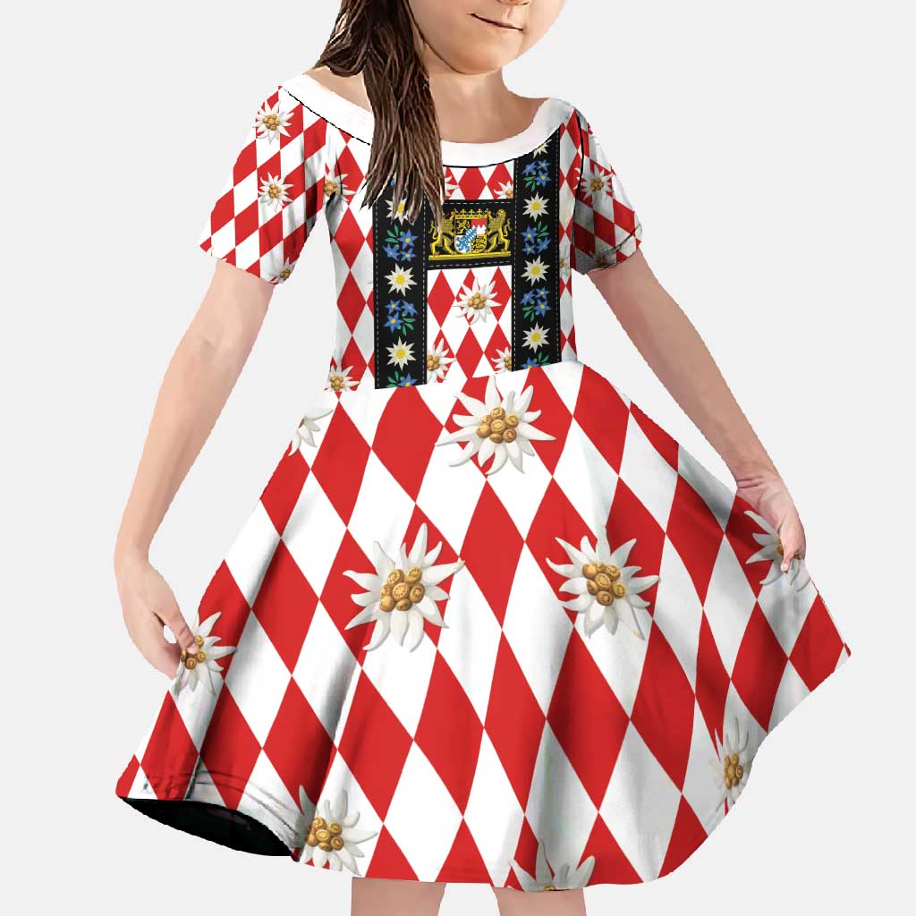 Bavaria Traditional Lederhosen Costume Family Matching Mermaid Dress and Hawaiian Shirt Bavaria Emblem -  Red Plaid Pattern with Edelweiss Flowers - Wonder Print Shop
