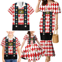 Bavaria Traditional Lederhosen Costume Family Matching Mermaid Dress and Hawaiian Shirt Bavaria Emblem -  Red Plaid Pattern with Edelweiss Flowers - Wonder Print Shop