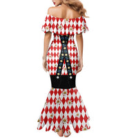 Bavaria Traditional Lederhosen Costume Family Matching Mermaid Dress and Hawaiian Shirt Bavaria Emblem -  Red Plaid Pattern with Edelweiss Flowers - Wonder Print Shop