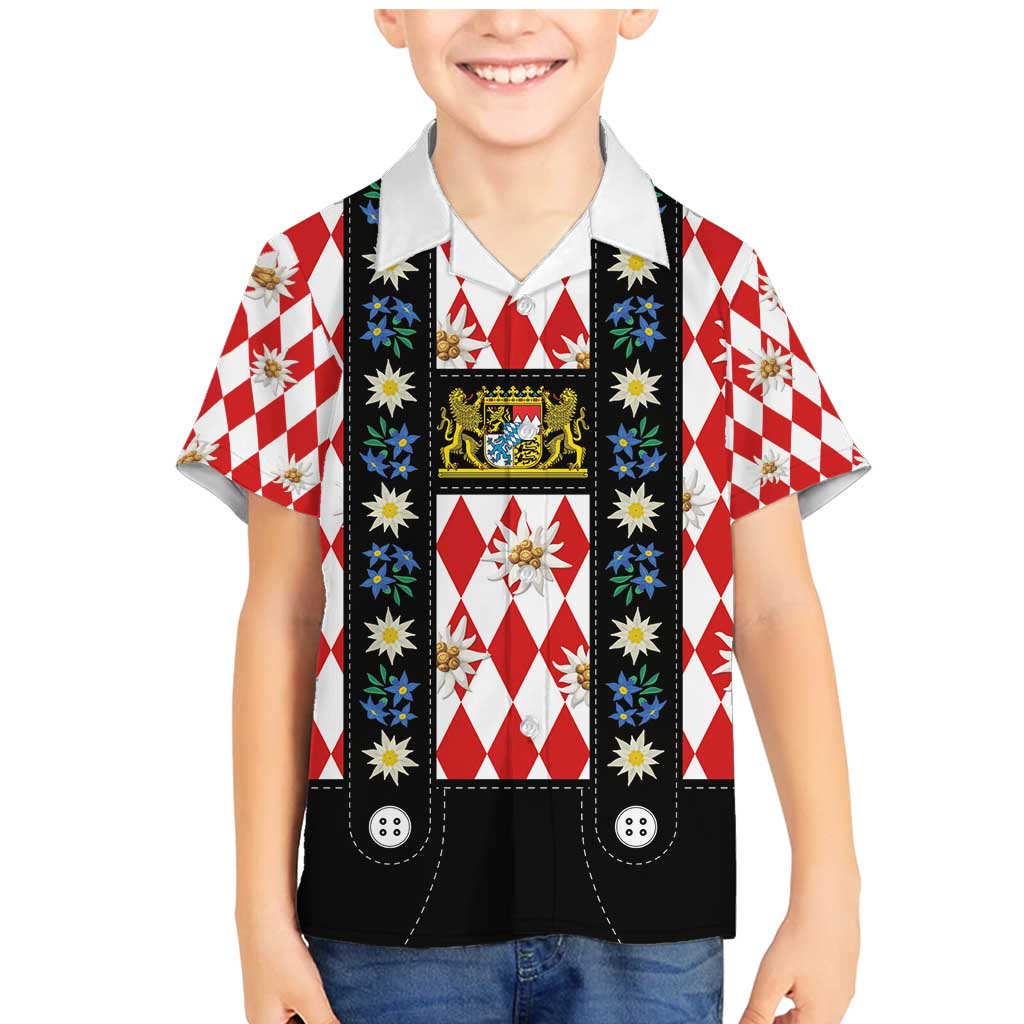 Bavaria Traditional Lederhosen Costume Family Matching Mermaid Dress and Hawaiian Shirt Bavaria Emblem -  Red Plaid Pattern with Edelweiss Flowers - Wonder Print Shop