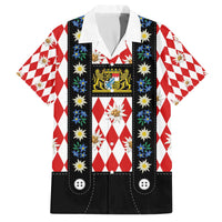 Bavaria Traditional Lederhosen Costume Family Matching Off The Shoulder Long Sleeve Dress and Hawaiian Shirt Bavaria Emblem -  Red Plaid Pattern with Edelweiss Flowers