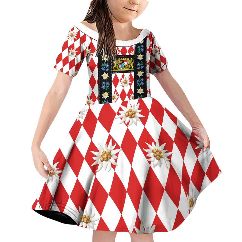 Bavaria Traditional Lederhosen Costume Family Matching Off Shoulder Short Dress and Hawaiian Shirt Bavaria Emblem -  Red Plaid Pattern with Edelweiss Flowers - Wonder Print Shop