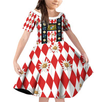 Bavaria Traditional Lederhosen Costume Family Matching Off Shoulder Short Dress and Hawaiian Shirt Bavaria Emblem -  Red Plaid Pattern with Edelweiss Flowers - Wonder Print Shop