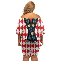 Bavaria Traditional Lederhosen Costume Family Matching Off Shoulder Short Dress and Hawaiian Shirt Bavaria Emblem -  Red Plaid Pattern with Edelweiss Flowers - Wonder Print Shop