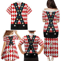 Bavaria Traditional Lederhosen Costume Family Matching Puletasi and Hawaiian Shirt Bavaria Emblem -  Red Plaid Pattern with Edelweiss Flowers