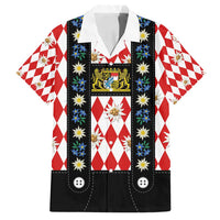 Bavaria Traditional Lederhosen Costume Family Matching Puletasi and Hawaiian Shirt Bavaria Emblem -  Red Plaid Pattern with Edelweiss Flowers