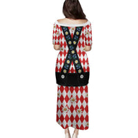 Bavaria Traditional Lederhosen Costume Family Matching Puletasi and Hawaiian Shirt Bavaria Emblem -  Red Plaid Pattern with Edelweiss Flowers