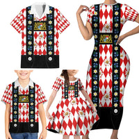 Bavaria Traditional Lederhosen Costume Family Matching Short Sleeve Bodycon Dress and Hawaiian Shirt Bavaria Emblem -  Red Plaid Pattern with Edelweiss Flowers - Wonder Print Shop