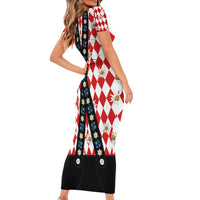 Bavaria Traditional Lederhosen Costume Family Matching Short Sleeve Bodycon Dress and Hawaiian Shirt Bavaria Emblem -  Red Plaid Pattern with Edelweiss Flowers - Wonder Print Shop