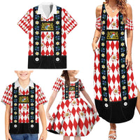 Bavaria Traditional Lederhosen Costume Family Matching Summer Maxi Dress and Hawaiian Shirt Bavaria Emblem -  Red Plaid Pattern with Edelweiss Flowers - Wonder Print Shop