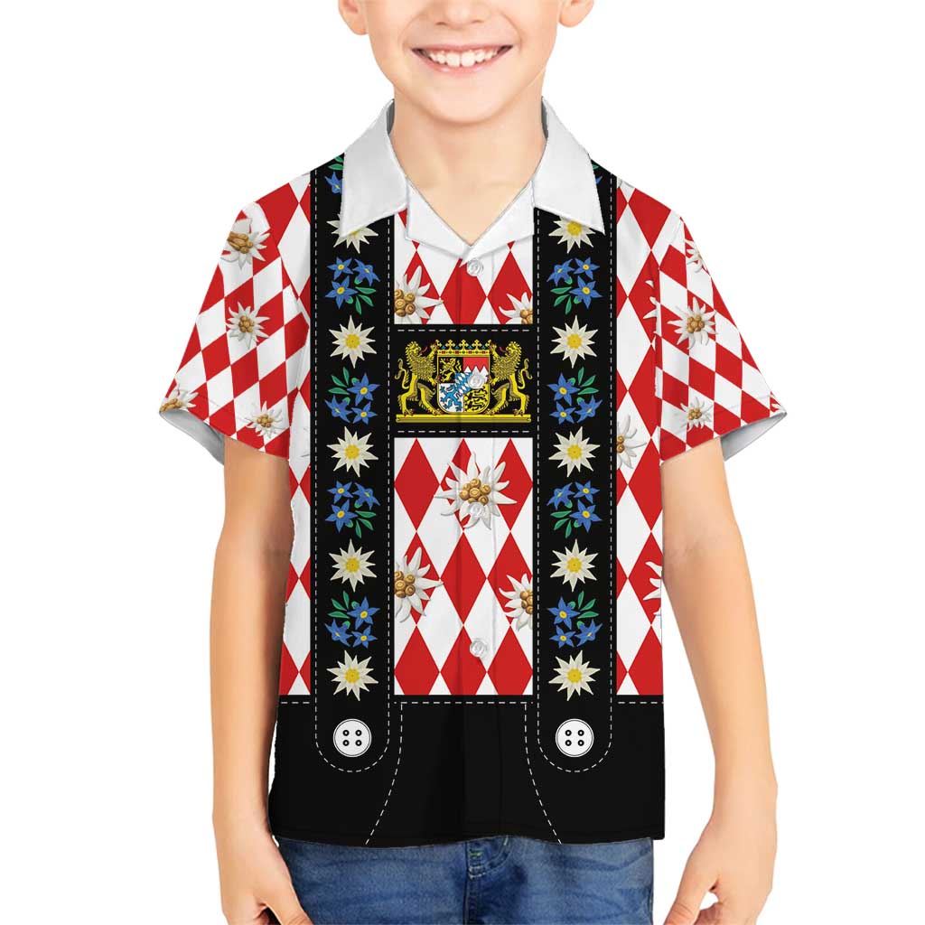 Bavaria Traditional Lederhosen Costume Family Matching Tank Maxi Dress and Hawaiian Shirt Bavaria Emblem -  Red Plaid Pattern with Edelweiss Flowers - Wonder Print Shop