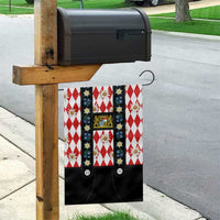 Bavaria Traditional Lederhosen Costume Garden Flag Bavaria Emblem -  Red Plaid Pattern with Edelweiss Flowers - Wonder Print Shop