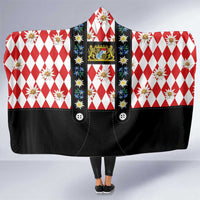 Bavaria Traditional Lederhosen Costume Hooded Blanket Bavaria Emblem -  Red Plaid Pattern with Edelweiss Flowers - Wonder Print Shop