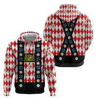 Bavaria Traditional Lederhosen Costume Hoodie Bavaria Emblem -  Red Plaid Pattern with Edelweiss Flowers - Wonder Print Shop