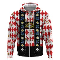Bavaria Traditional Lederhosen Costume Hoodie Bavaria Emblem -  Red Plaid Pattern with Edelweiss Flowers - Wonder Print Shop