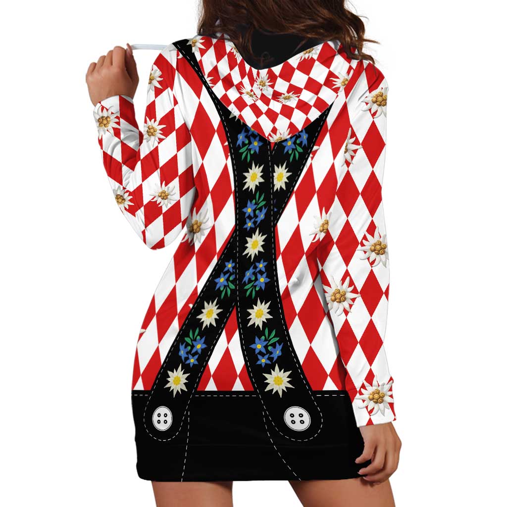 Bavaria Traditional Lederhosen Costume Hoodie Dress Bavaria Emblem -  Red Plaid Pattern with Edelweiss Flowers - Wonder Print Shop