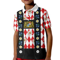 Bavaria Traditional Lederhosen Costume Kid Polo Shirt Bavaria Emblem -  Red Plaid Pattern with Edelweiss Flowers - Wonder Print Shop