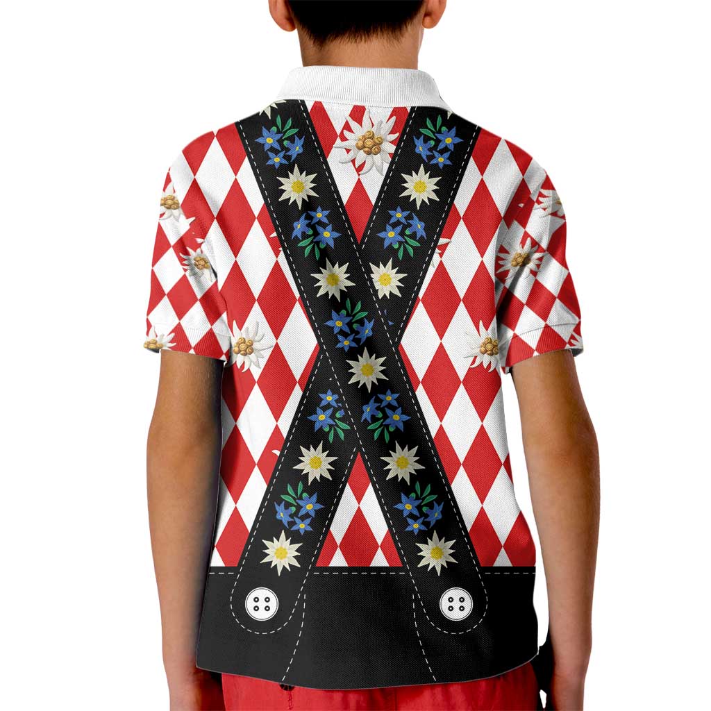 Bavaria Traditional Lederhosen Costume Kid Polo Shirt Bavaria Emblem -  Red Plaid Pattern with Edelweiss Flowers - Wonder Print Shop
