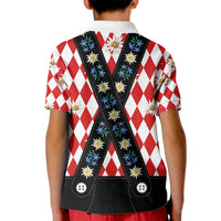 Bavaria Traditional Lederhosen Costume Kid Polo Shirt Bavaria Emblem -  Red Plaid Pattern with Edelweiss Flowers - Wonder Print Shop