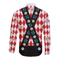 Bavaria Traditional Lederhosen Costume Long Sleeve Button Shirt Bavaria Emblem -  Red Plaid Pattern with Edelweiss Flowers
