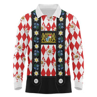 Bavaria Traditional Lederhosen Costume Long Sleeve Polo Shirt Bavaria Emblem -  Red Plaid Pattern with Edelweiss Flowers - Wonder Print Shop