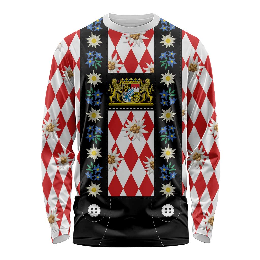 Bavaria Traditional Lederhosen Costume Long Sleeve Shirt Bavaria Emblem -  Red Plaid Pattern with Edelweiss Flowers - Wonder Print Shop