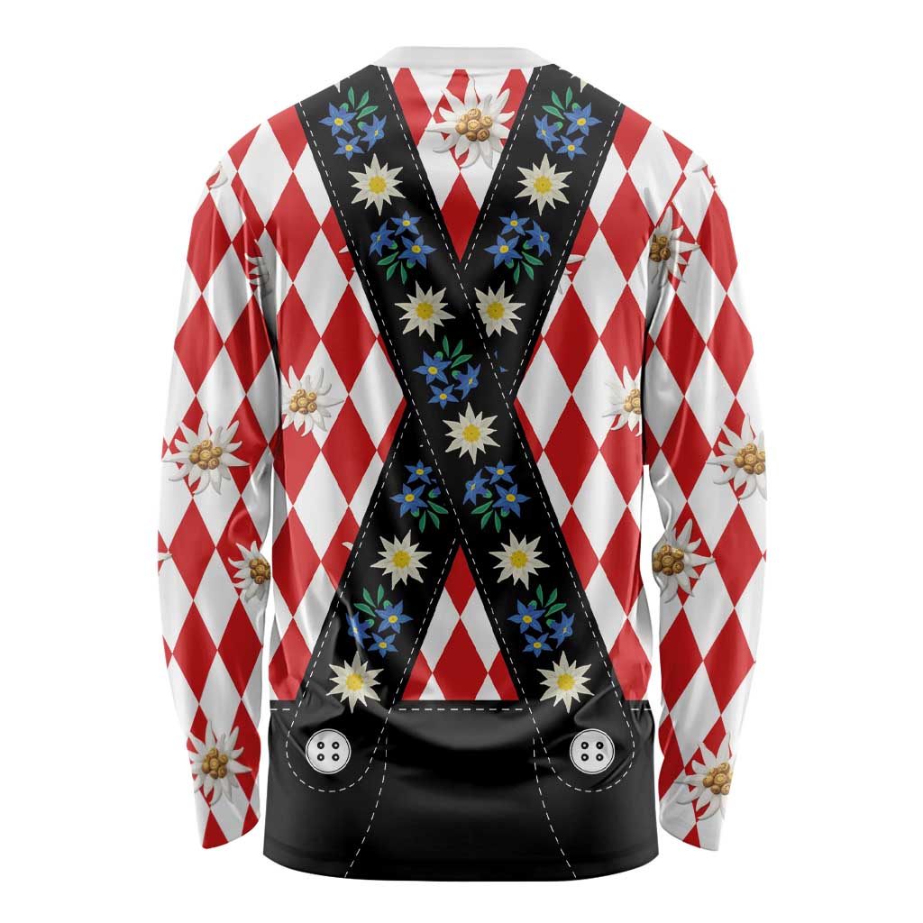 Bavaria Traditional Lederhosen Costume Long Sleeve Shirt Bavaria Emblem -  Red Plaid Pattern with Edelweiss Flowers - Wonder Print Shop