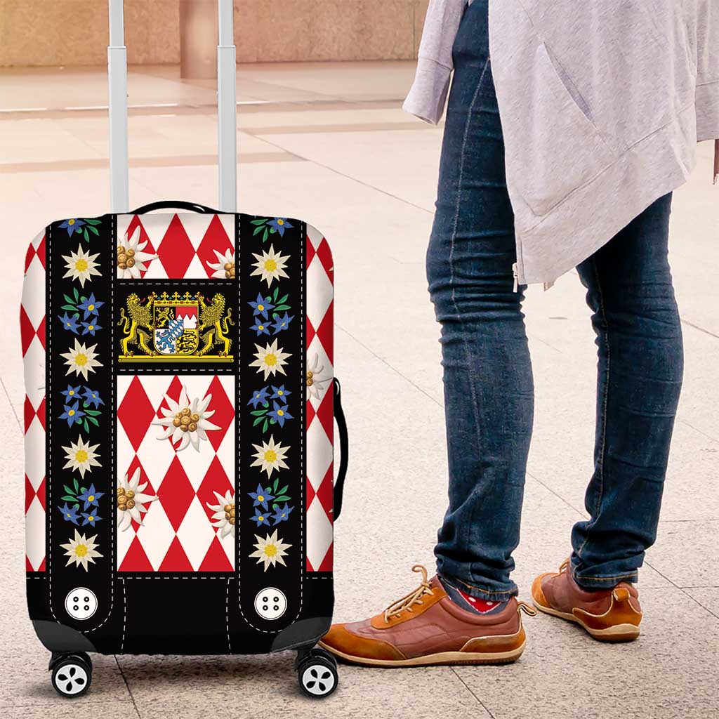 Bavaria Traditional Lederhosen Costume Luggage Cover Bavaria Emblem -  Red Plaid Pattern with Edelweiss Flowers - Wonder Print Shop