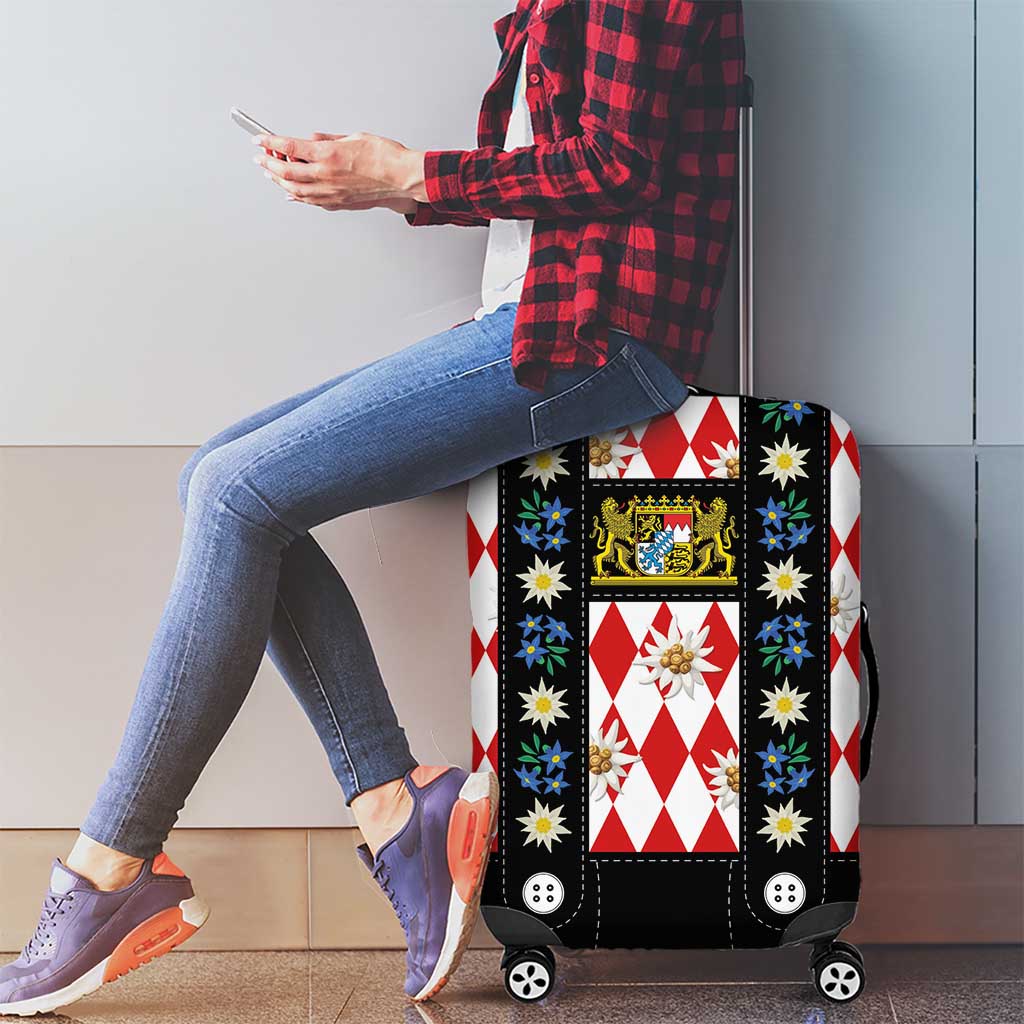 Bavaria Traditional Lederhosen Costume Luggage Cover Bavaria Emblem -  Red Plaid Pattern with Edelweiss Flowers - Wonder Print Shop