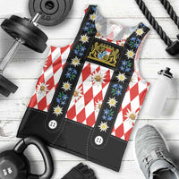 Bavaria Traditional Lederhosen Costume Men Tank Top Bavaria Emblem -  Red Plaid Pattern with Edelweiss Flowers - Wonder Print Shop