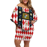 Bavaria Traditional Lederhosen Costume Off Shoulder Short Dress Bavaria Emblem -  Red Plaid Pattern with Edelweiss Flowers - Wonder Print Shop