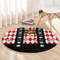 Bavaria Traditional Lederhosen Costume Round Carpet Bavaria Emblem -  Red Plaid Pattern with Edelweiss Flowers - Wonder Print Shop