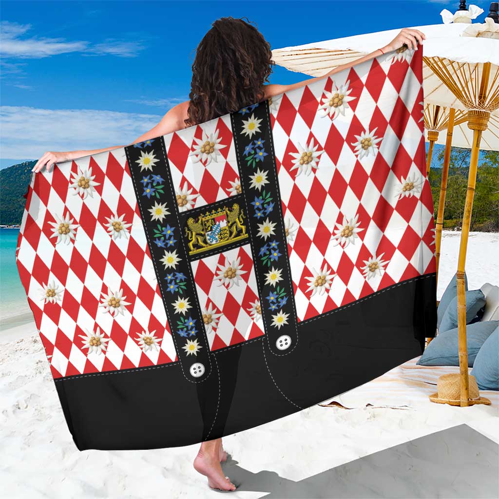 Bavaria Traditional Lederhosen Costume Sarong Bavaria Emblem -  Red Plaid Pattern with Edelweiss Flowers - Wonder Print Shop