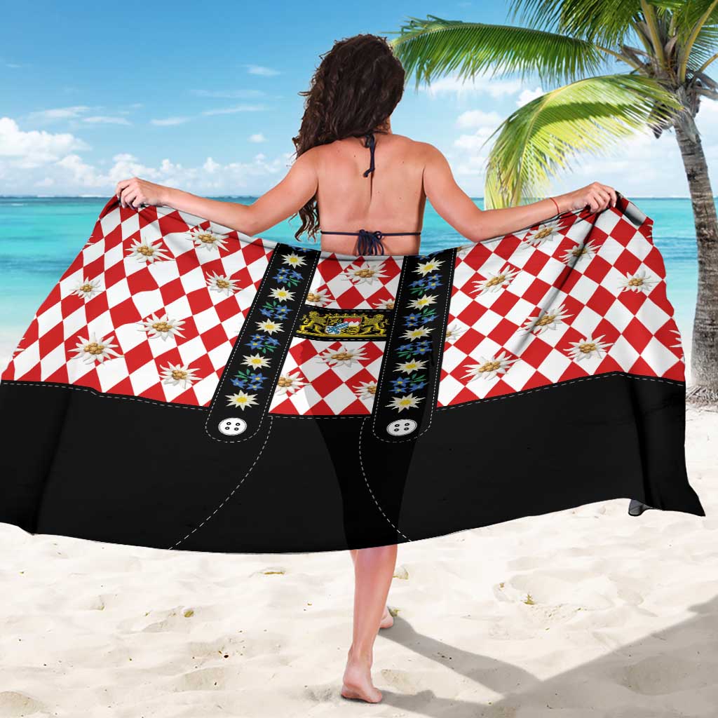 Bavaria Traditional Lederhosen Costume Sarong Bavaria Emblem -  Red Plaid Pattern with Edelweiss Flowers - Wonder Print Shop