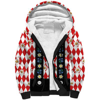Bavaria Traditional Lederhosen Costume Sherpa Hoodie Bavaria Emblem -  Red Plaid Pattern with Edelweiss Flowers - Wonder Print Shop