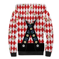 Bavaria Traditional Lederhosen Costume Sherpa Hoodie Bavaria Emblem -  Red Plaid Pattern with Edelweiss Flowers - Wonder Print Shop