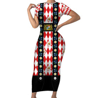 Bavaria Traditional Lederhosen Costume Short Sleeve Bodycon Dress Bavaria Emblem -  Red Plaid Pattern with Edelweiss Flowers - Wonder Print Shop