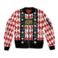 Bavaria Traditional Lederhosen Costume Sleeve Zip Bomber Jacket Bavaria Emblem -  Red Plaid Pattern with Edelweiss Flowers - Wonder Print Shop