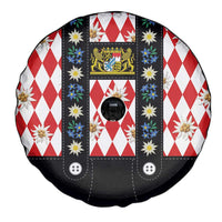 Bavaria Traditional Lederhosen Costume Spare Tire Cover Bavaria Emblem -  Red Plaid Pattern with Edelweiss Flowers - Wonder Print Shop